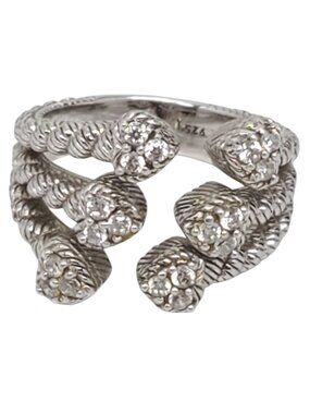 Judith Ripka Sterling Silver Heart CZ Bypass Ring Size 7 #23895